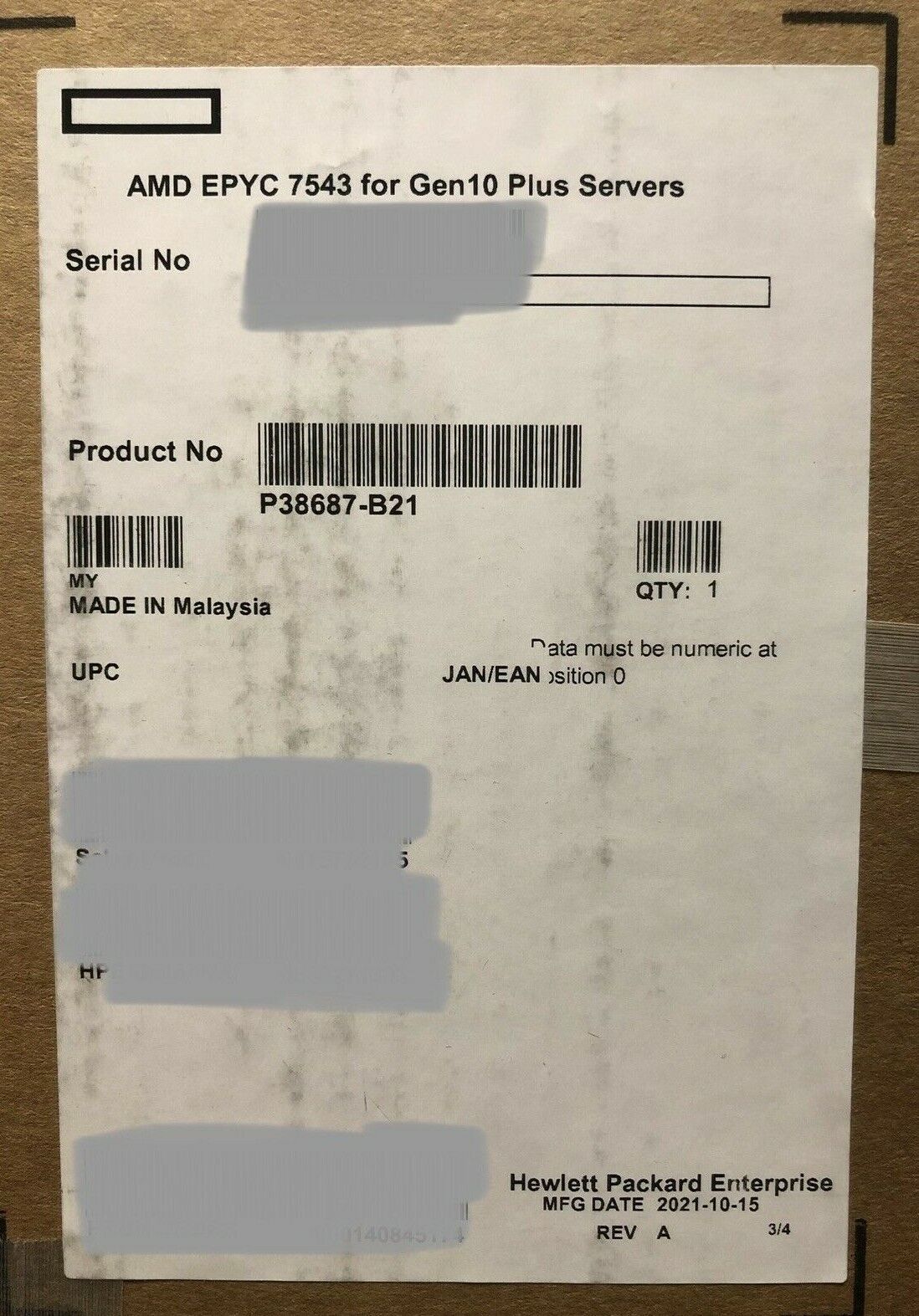 HPE P38687-B21 AMD EPYC Milan 7543 Gen10 Plus 32-Core 2.8GHz 256MB Processor CPU