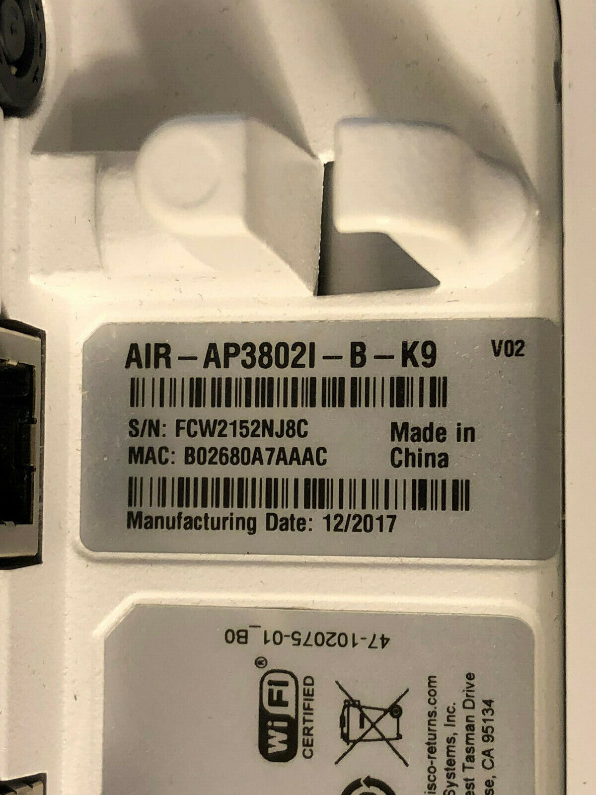 Cisco Air-AP3802i-B-K9 Wireless Access Point AP 802.11ac PoE/mGig port+Bracket.