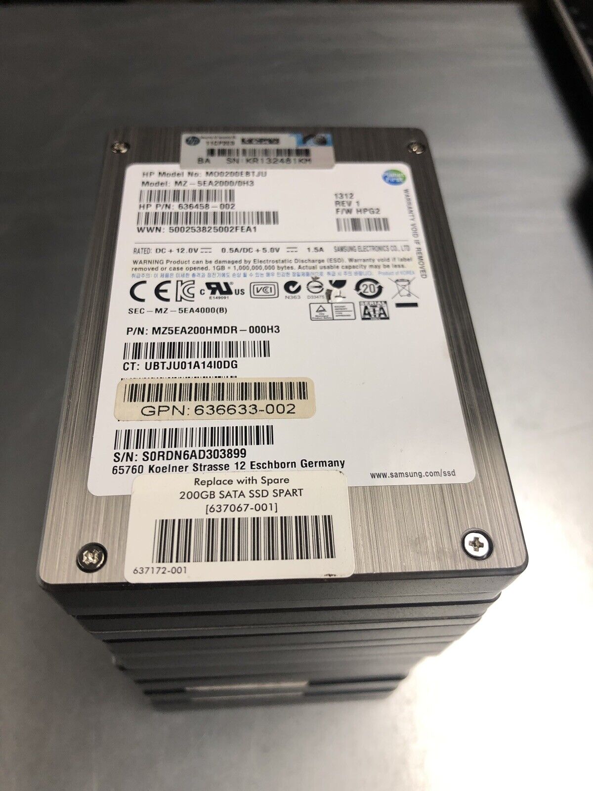 HP 637067-001 200GB SATA 2.5" SFF MLC SSD Solid State Drive