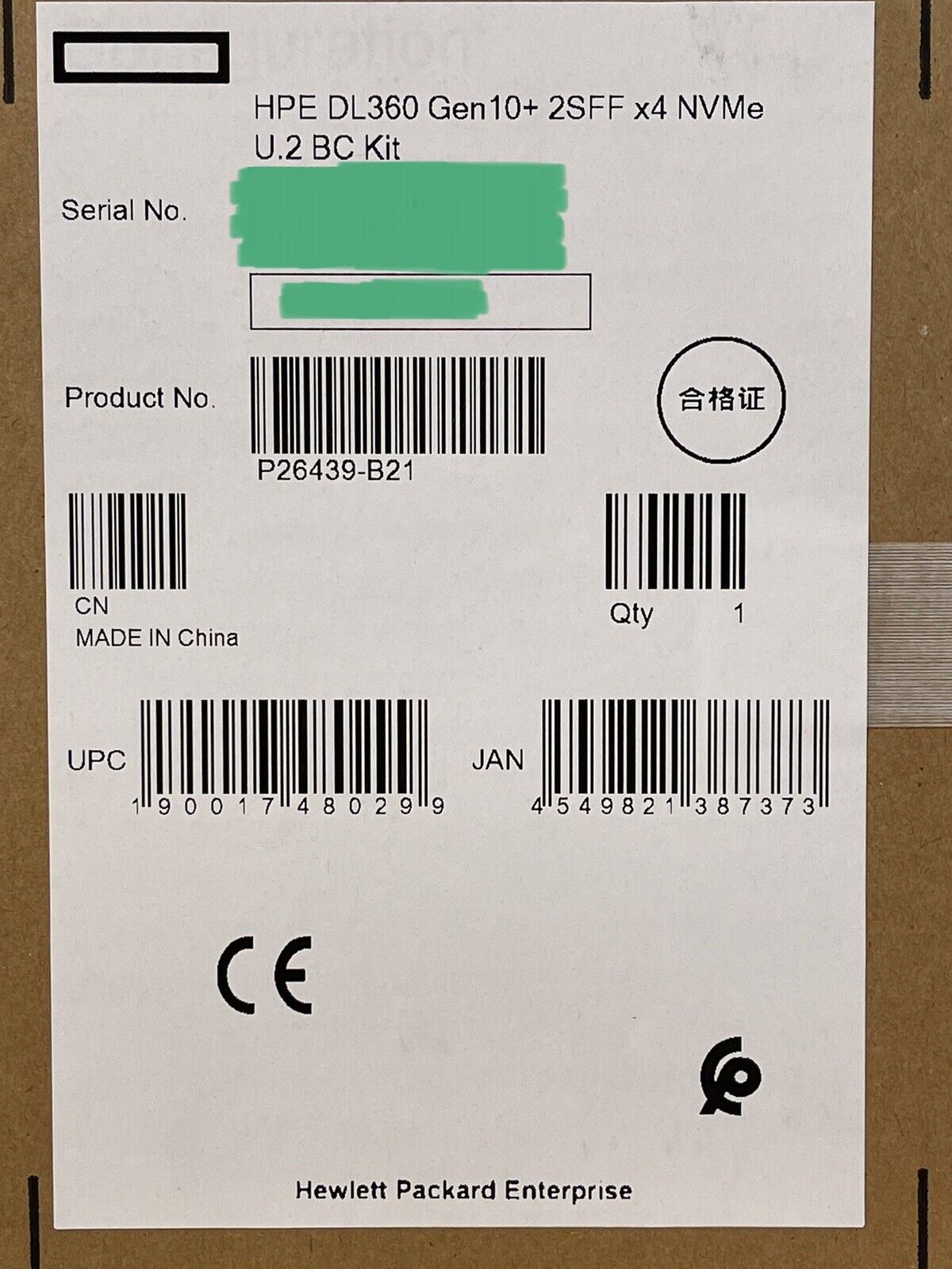 HPE P26439-B21 DL360 Gen10+ Plus 2SFF x4 U.2 BC Parts Kit Cage+Backplane+Power+Signal Cable.