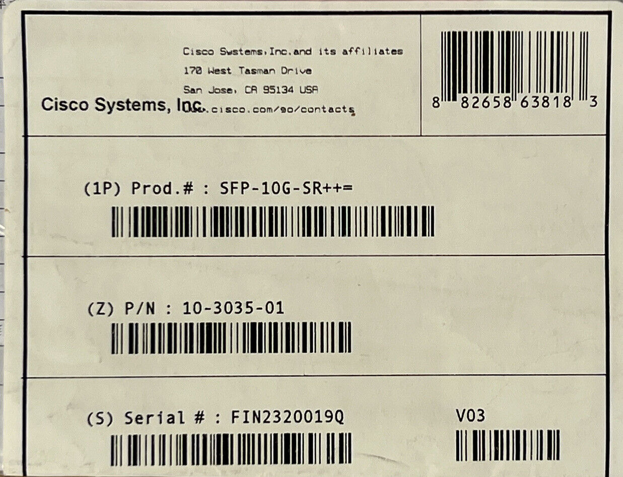 Cisco 10-3035-01 SFP+ 10G SR FC LC-LC Multi-Mode MMF 850nm 400m Transceiver