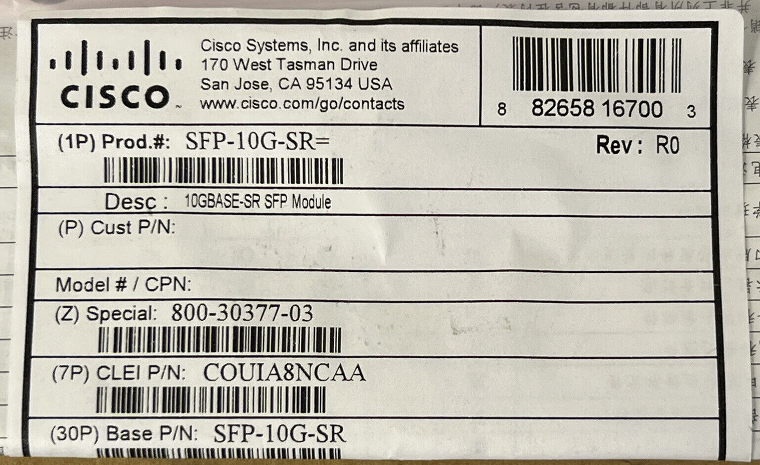 Cisco SFP-10G-SR SFP+ Transceiver Module LC-LC 10-2415-03 10GE V03 MM.