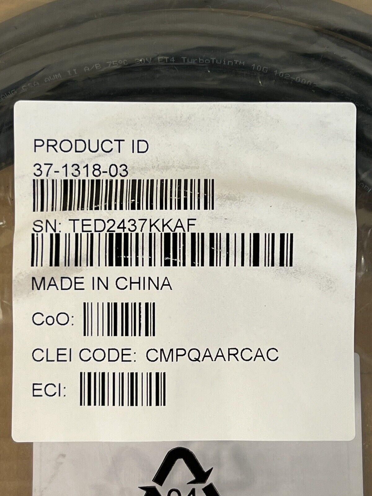 Cisco 37-1318-03 QSFP-H40G-CU5M 40GBASE-CR4 Passive Copper 5M Direct Attach Cable.