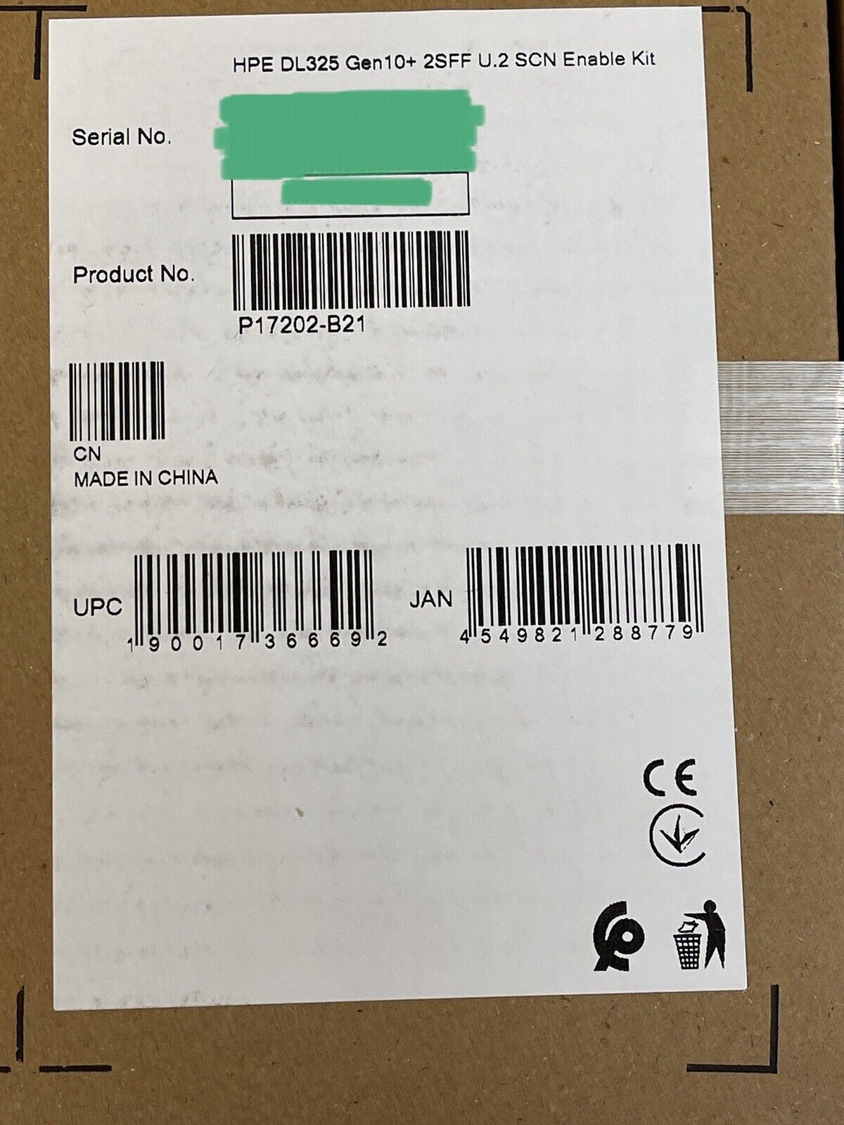 HPE P17202-B21 DL325 Gen10+ Plus 2SFF U.2 SCN Parts Kit Cage+Backplane+Power+Signal Cable.