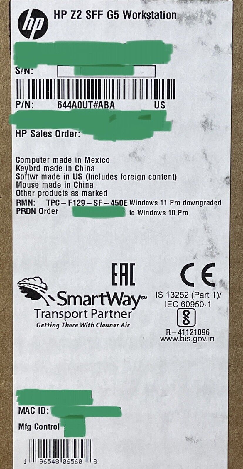 HP Z2 G5 SFF Workstation i5-10500 16GB RAM 512GB SSD nVidia T600 320K 320M.