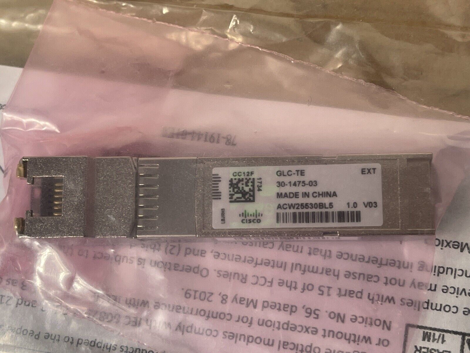 Cisco GLC-TE SFP Transceiver Module RJ45 1GE w/ Hologram 1000BASE-T.