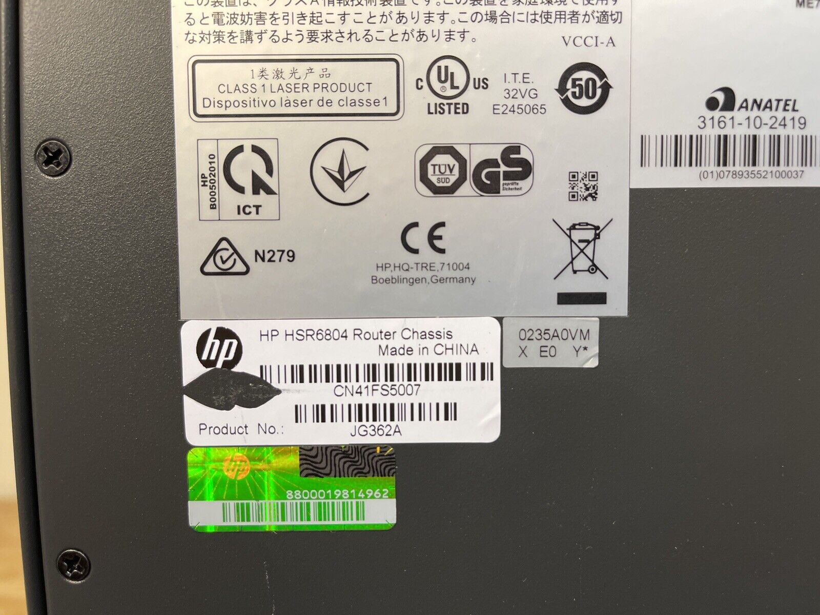 HP JG362A FlexNetwork HSR6804 RSE-X2 Router Chassis with Fan Module