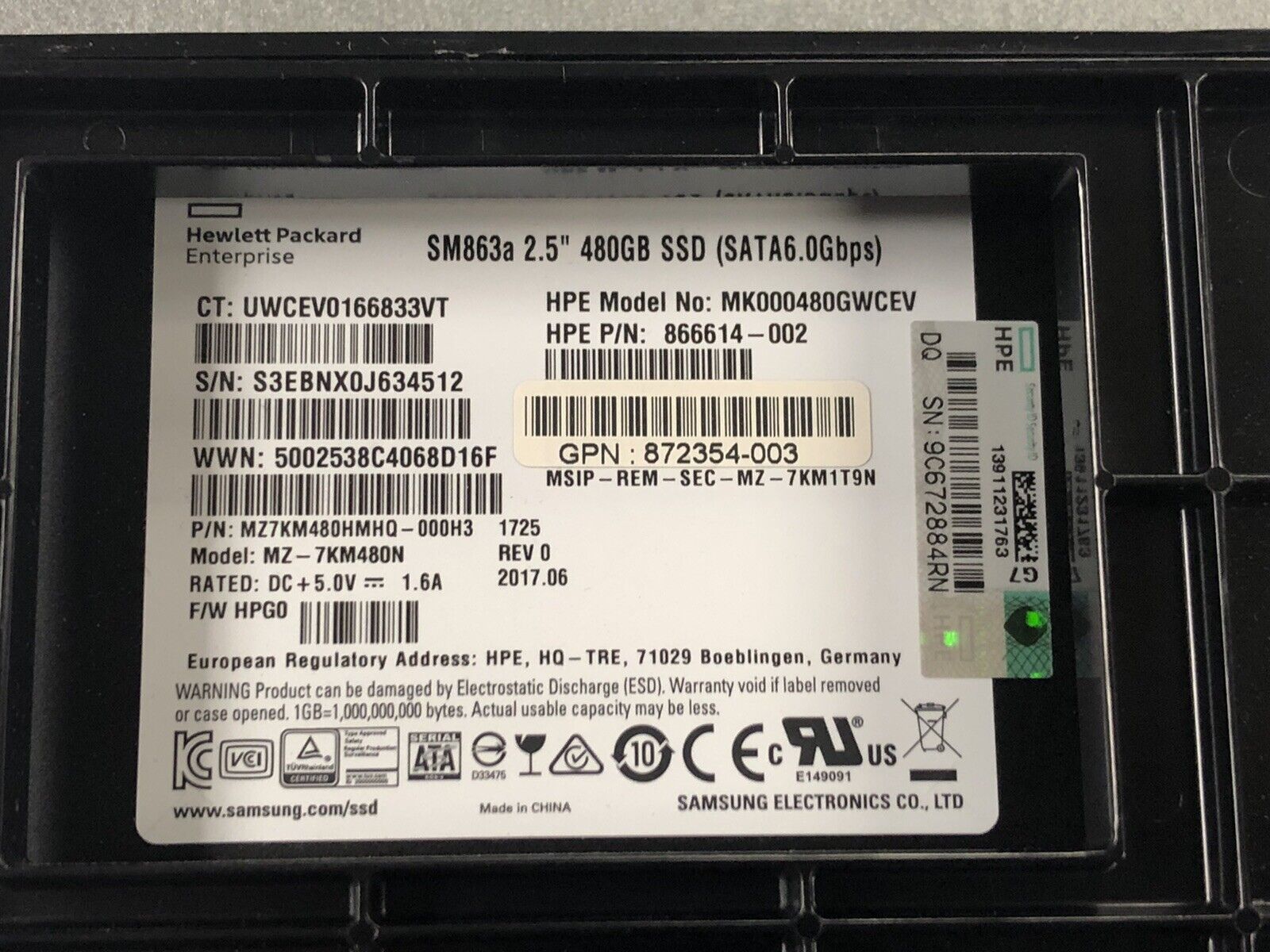 HPE 872519-001 480GB SATA 6Gb/s 3.5" LFF Mixed Use SCC MLC SSD Solid State Drive