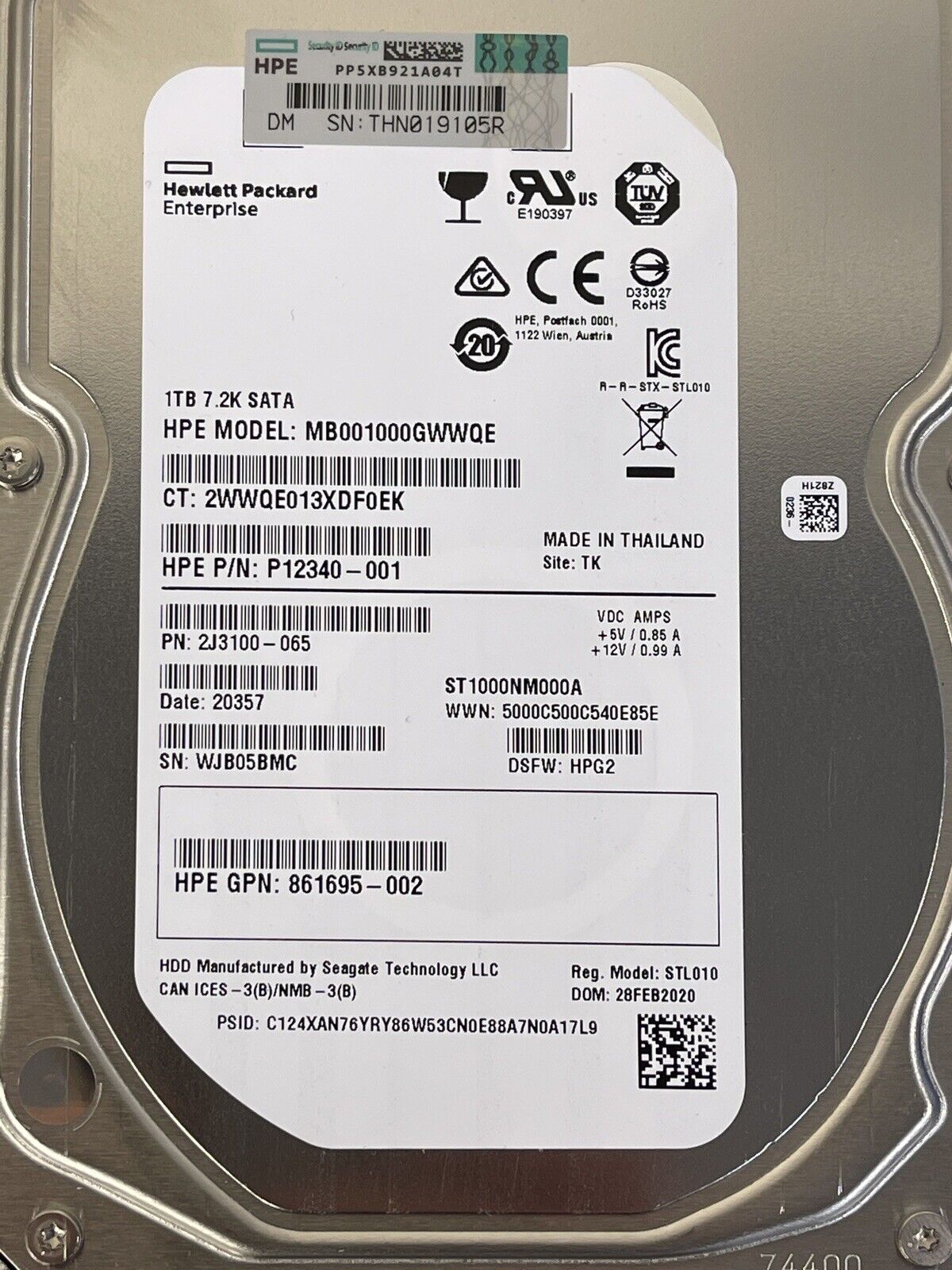 HPE 862130-001 1TB SATA 6Gb/s 7.2K rpm 3.5" LFF LP 512n HDD Hard Disk Drive