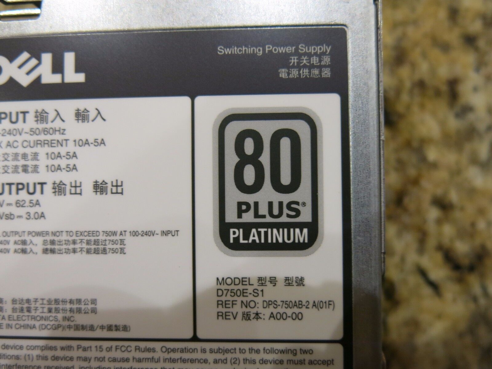 Dell 750W Platinum PSU W0CTF T320 T420 R520 R620 T620 R720 R720xd R820 R920 QTY.