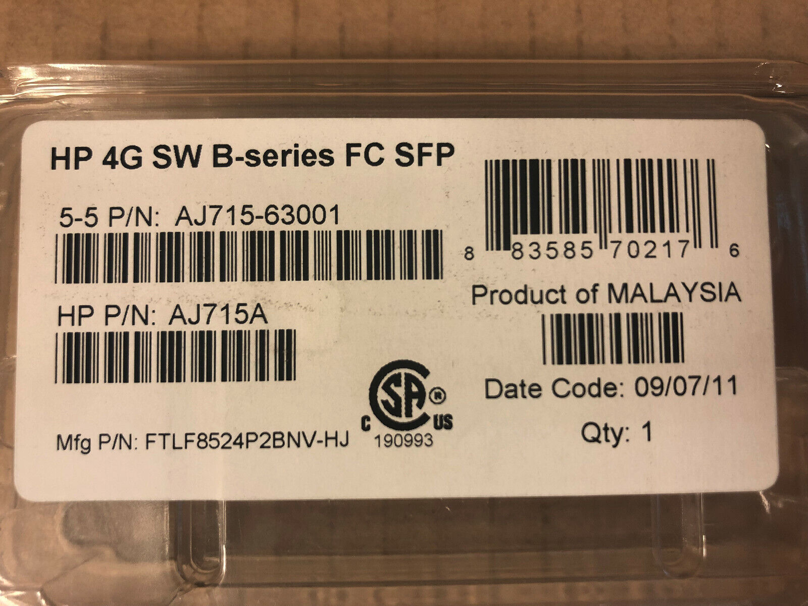 HP AJ715A B-Series 4G SFP SW LC-LC Multi-Mode MMF 850nm 150m Transceiver