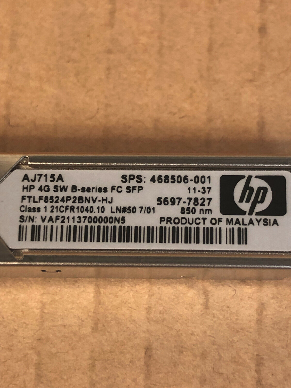 HP AJ715A B-Series 4G SFP SW LC-LC Multi-Mode MMF 850nm 150m Transceiver