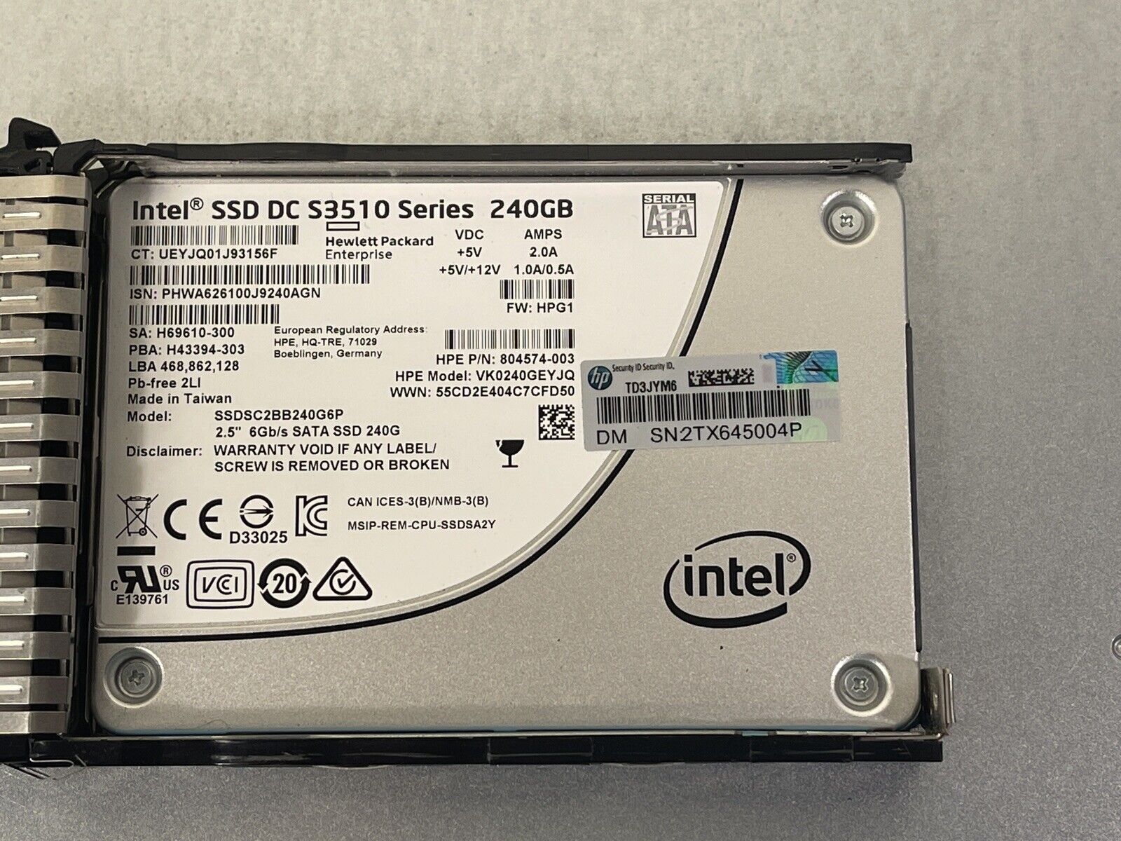 HPE 805363-001 240GB SATA 2.5" SFF Read Intensive SC MLC SSD Solid State Drive