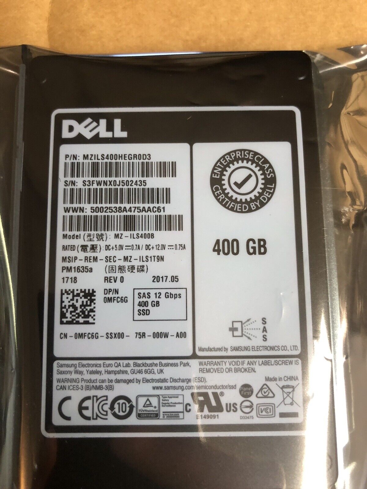 Dell 0MFC6G 400GB SAS 12Gb/s 2.5 SFF Mixed Use TLC SSD Solid State Drive