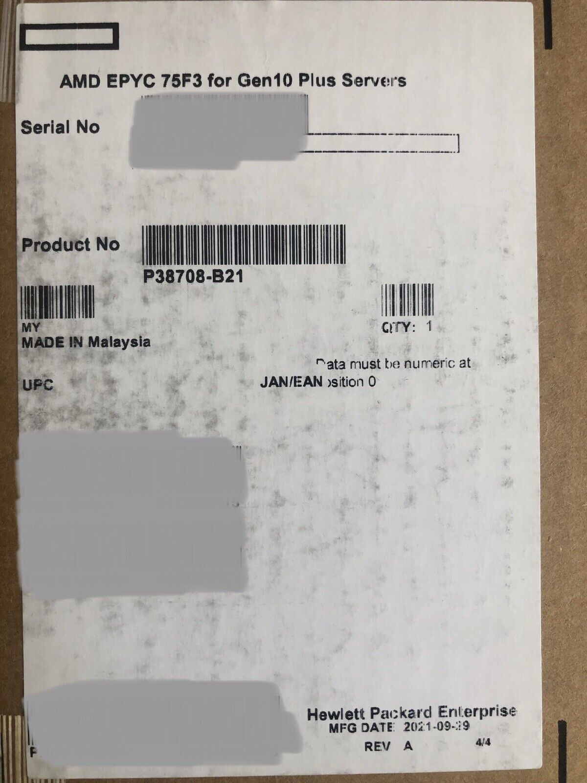 HPE AMD EPYC Milan 75F3 CPU Processor 32 Core 2.95GHz 280W PCI-e 4.0 256MB L3.