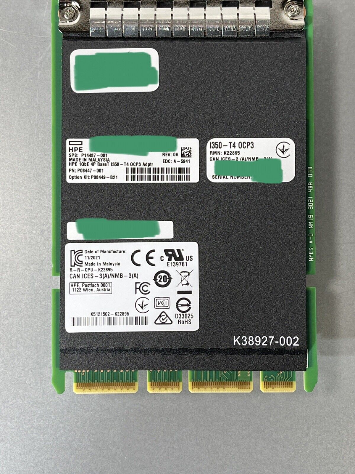 HPE P08449-B21 I350-T4 1GbE 4-Port OCP3 BASE-T Ethernet Network Adapter 4P BaseT.