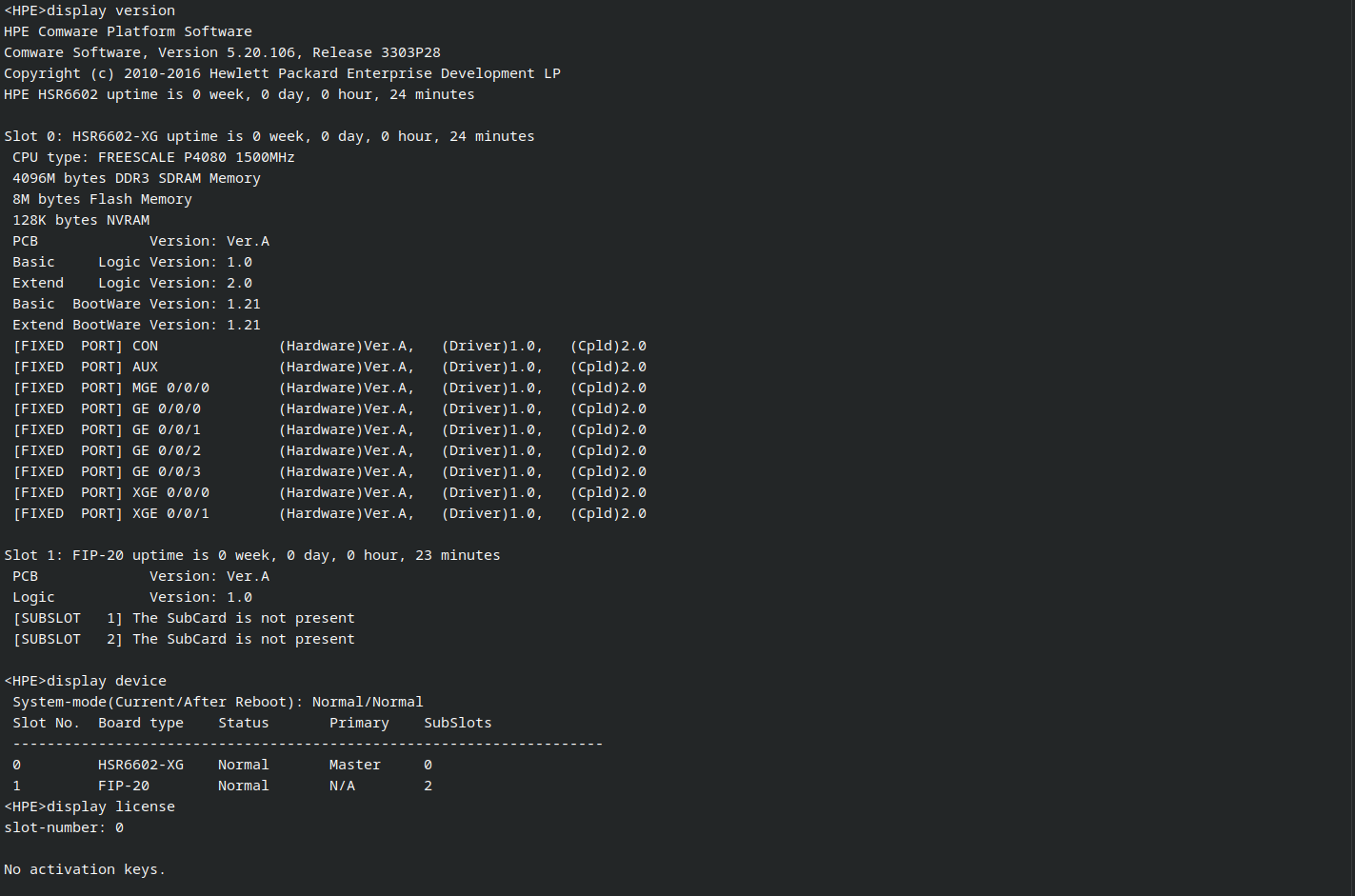 HPE JG354A FlexNetwork HSR6602-XG Router FIP-20 4x 1GbE RJ45 SFP 2x 10GbE 2x 300W PSU.