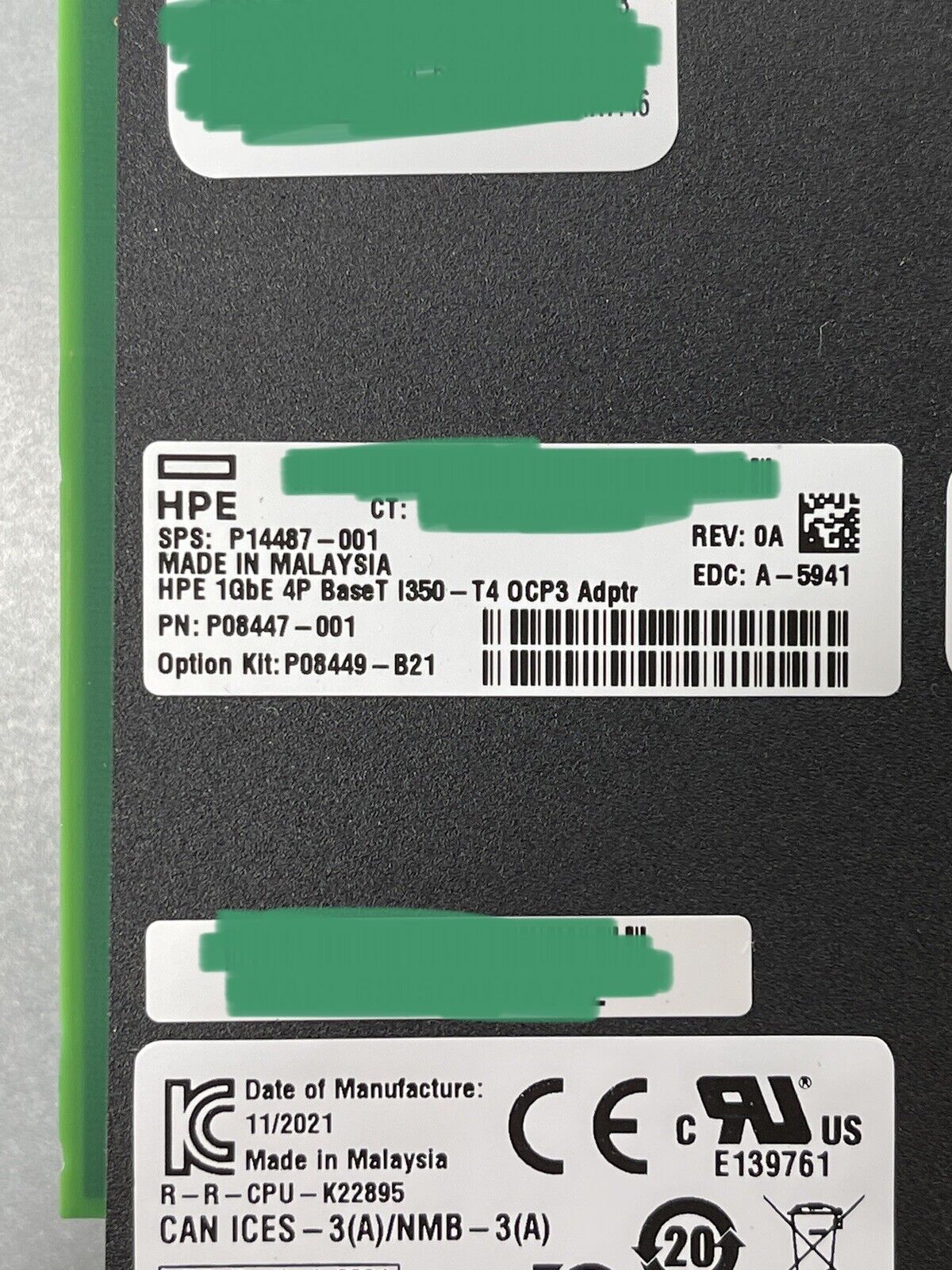 HPE P08449-B21 I350-T4 1GbE 4-Port OCP3 BASE-T Ethernet Network Adapter 4P BaseT.