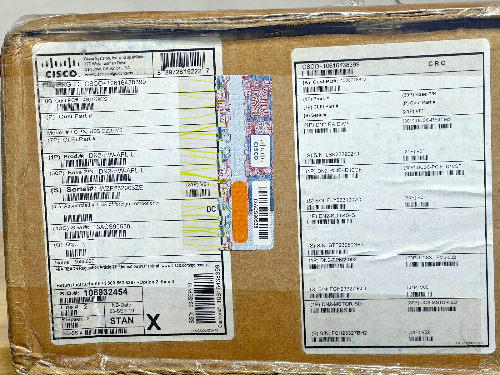 New Cisco UCS C220 M5 Server 2x 6152 44C 256GB 2x 480GB 8x 1.92TB 10Gb X710 770W