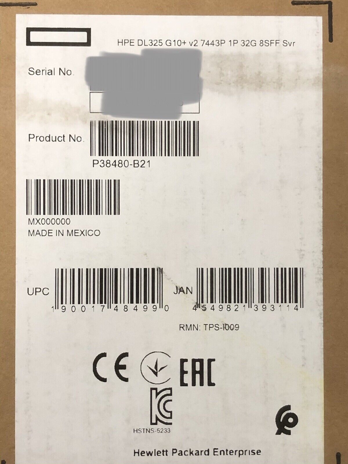 Lot of 10 HPE P38480-B21 Proliant DL325 Gen10 Plus V2 AMD 7443P 24C 32GB 8 SFF Server P408i-A 10GbE 800W PSU