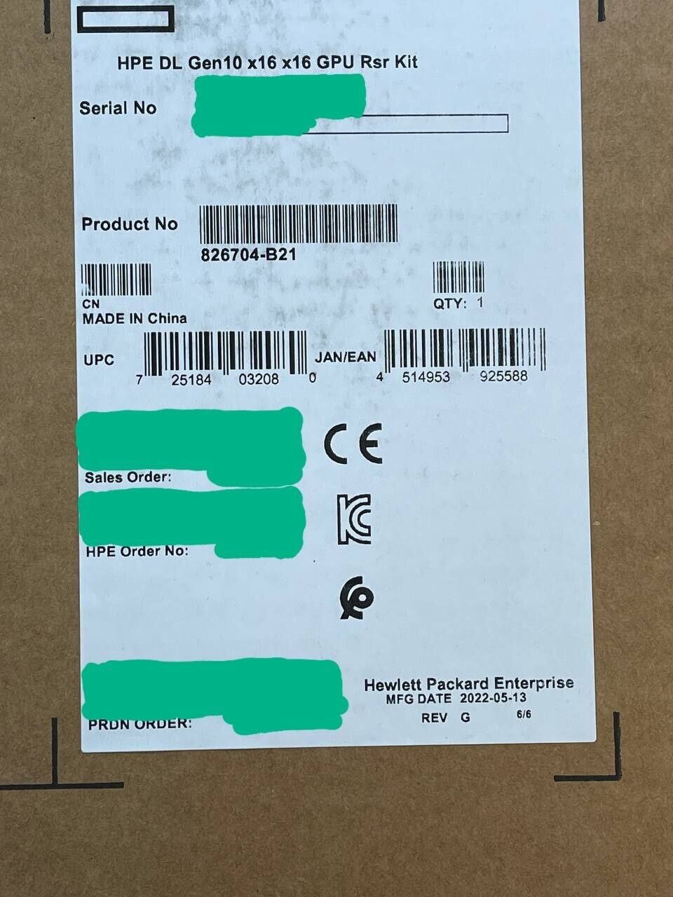 HPE 826704-B21 DL Gen10 PCIe x16/x16 GPU Riser Kit DL560 DL380 DL385 Secondary 871820-001 875060-001.