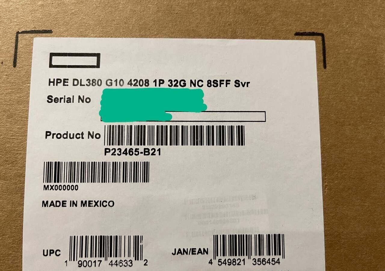 HPE P23465-B21 ProLiant DL380 Gen10 1x Xeon 4208 2.1GHz 8-core 32GB 8SFF P408i-a 500W PSU Server