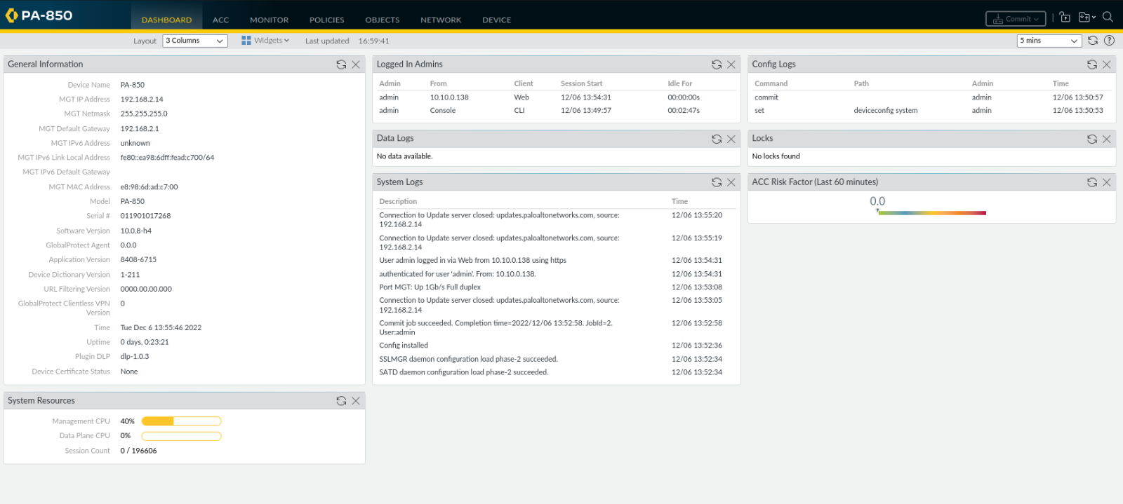 Palo Alto PA-850 Next-Generation Firewall VPN Gateway 8x SFP V10.0.8-h4 2x PSU 750-000119-00E.