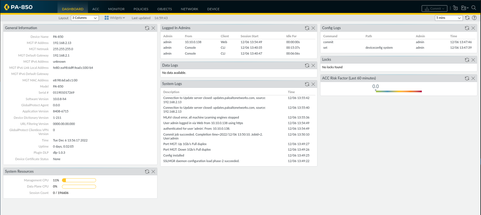 Palo Alto PA-850 Next-Generation Firewall VPN Gateway 8x SFP V10.0.8-h4 2x PSU 750-000119-00E.