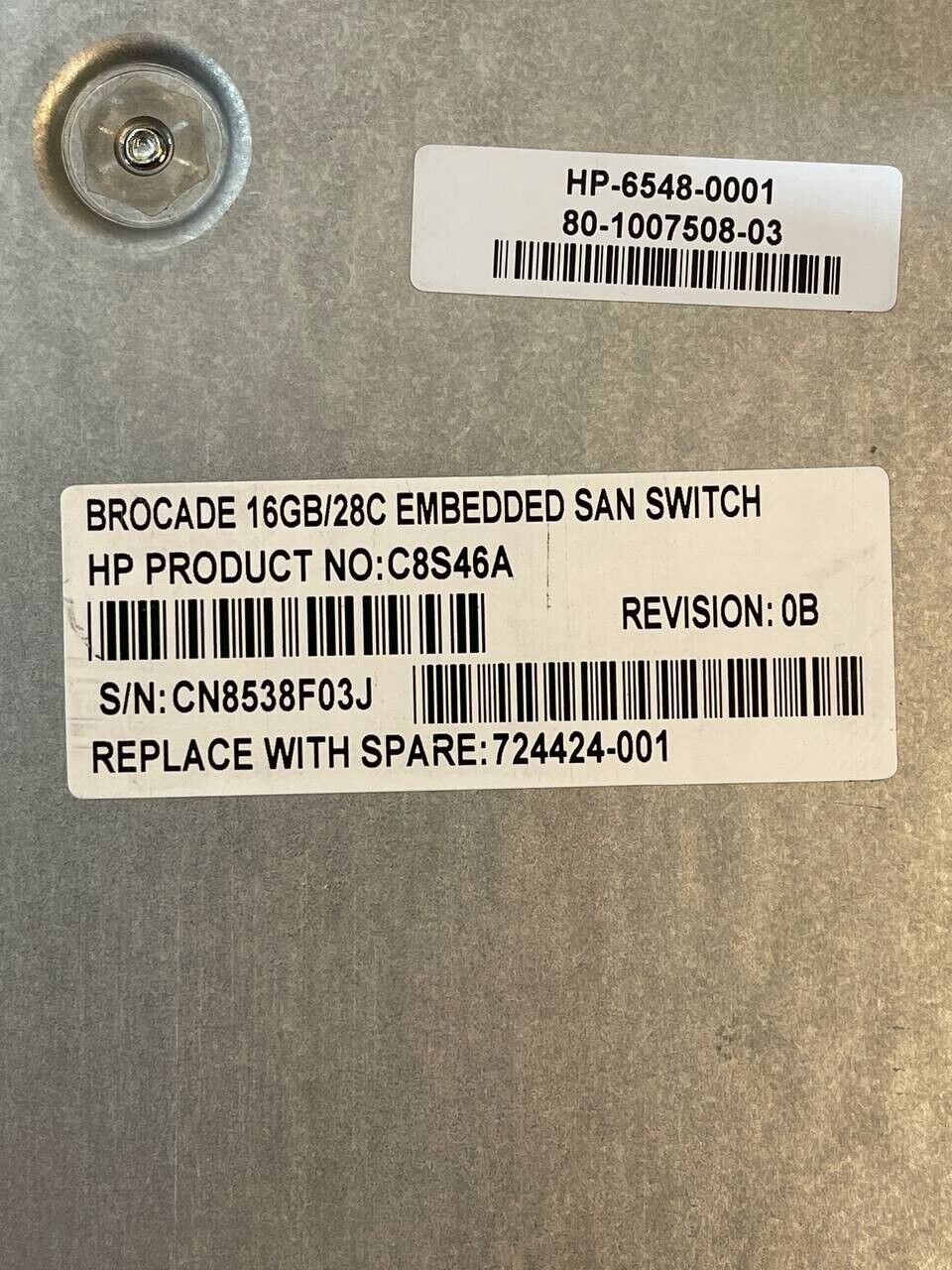 HP Brocade 724424-001 C8S46A 16Gb FC SAN Switch 28 ports Licensed BladeSystem C3000 C7000 80-1007508-03.