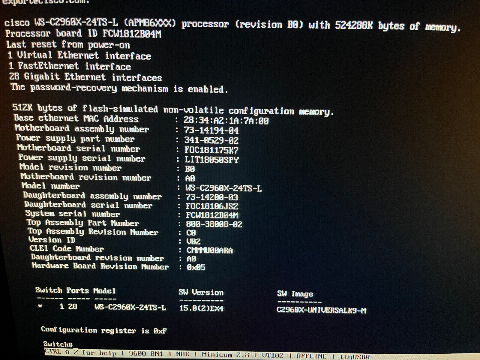 Cisco WS-C2960X-24TS-L Ethernet Switch 24x 10/100/1000 Gigabit ports 1U 4x SFP.