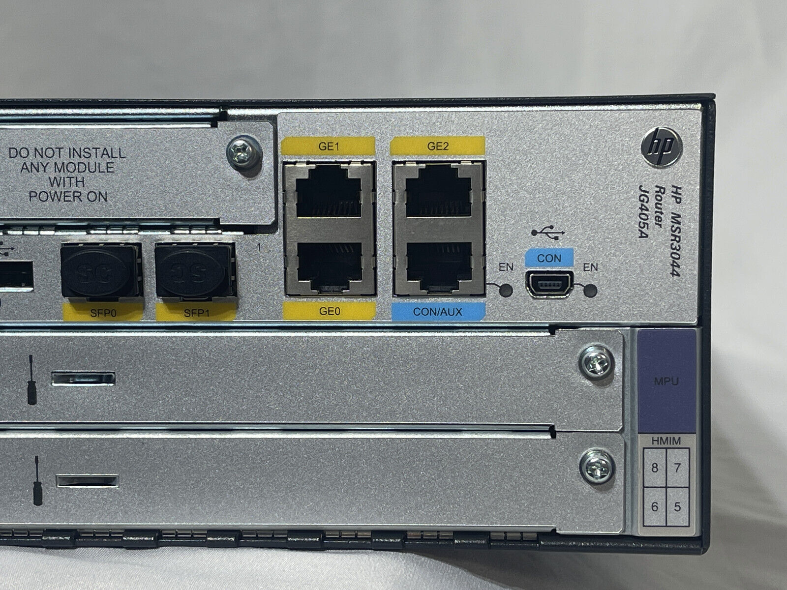 HPE JG405A FlexNetwork MSR3044 Router 3x 1GbE RJ45 2x SFP 1x PSU BGP OSPF IPv6.