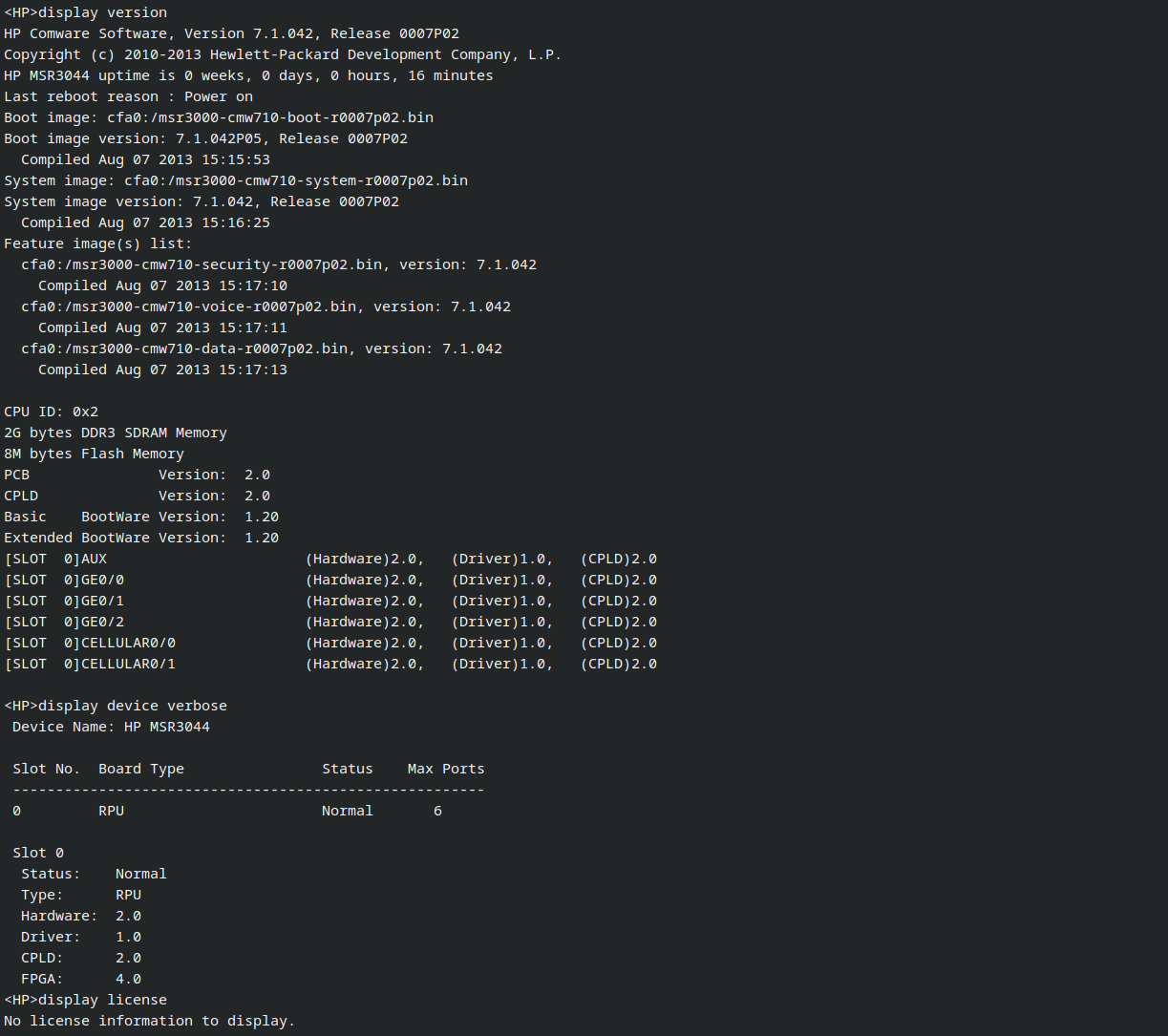 HPE JG405A FlexNetwork MSR3044 Router 3x 1GbE RJ45 2x SFP 1x PSU BGP OSPF IPv6.