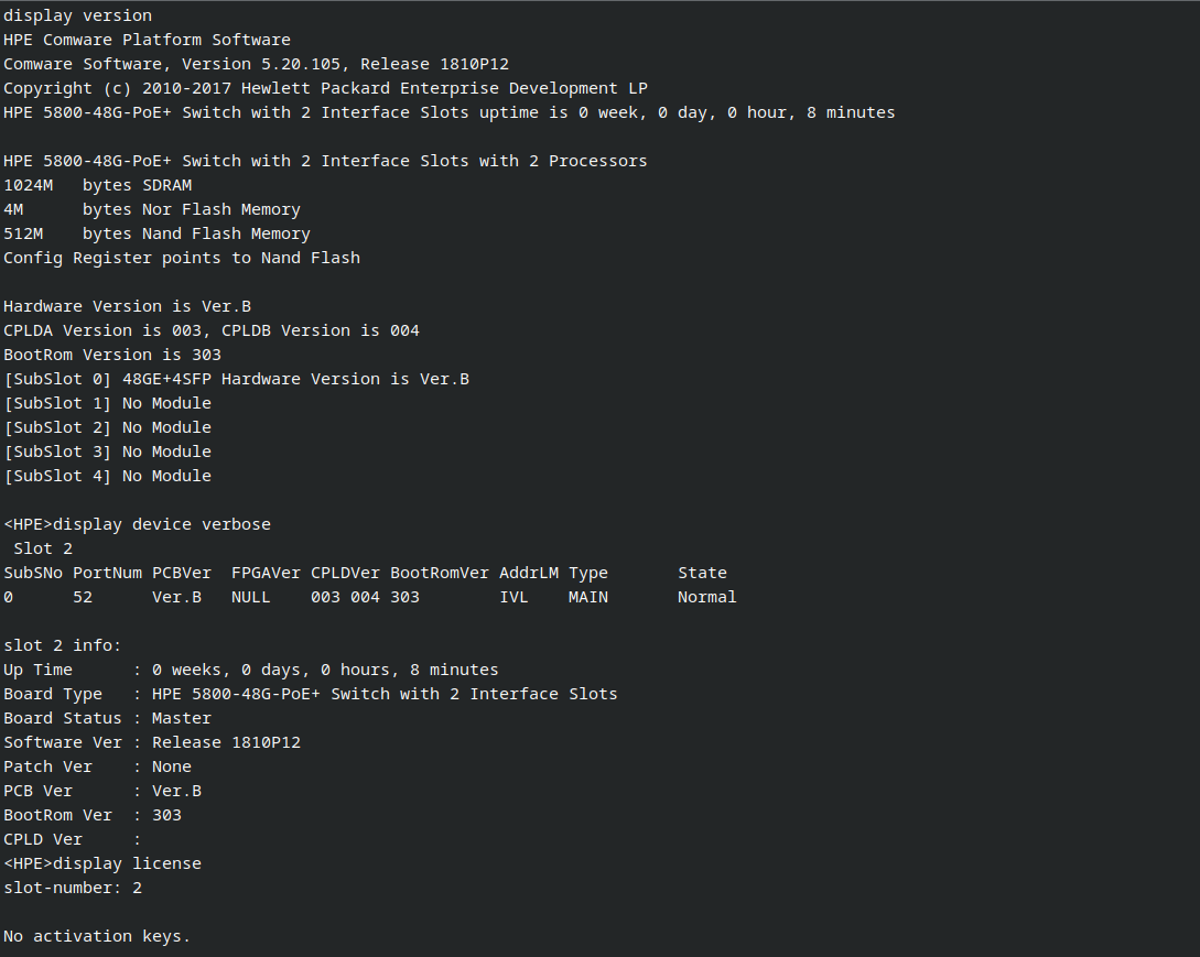 HPE JC101A FlexFabric 5800 48G POE+ 2-slot L3 Switch 48x RJ45 4x SFP Ears 1x PSU.