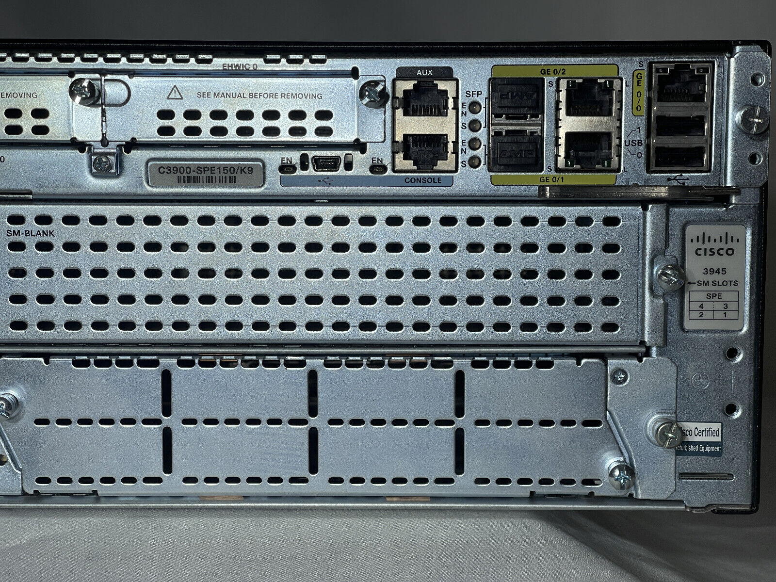 Cisco ISR 3945 Router 3x 1GbE 2x PSU SPE150 1GB RAM 256MB CF IPBASE K9.