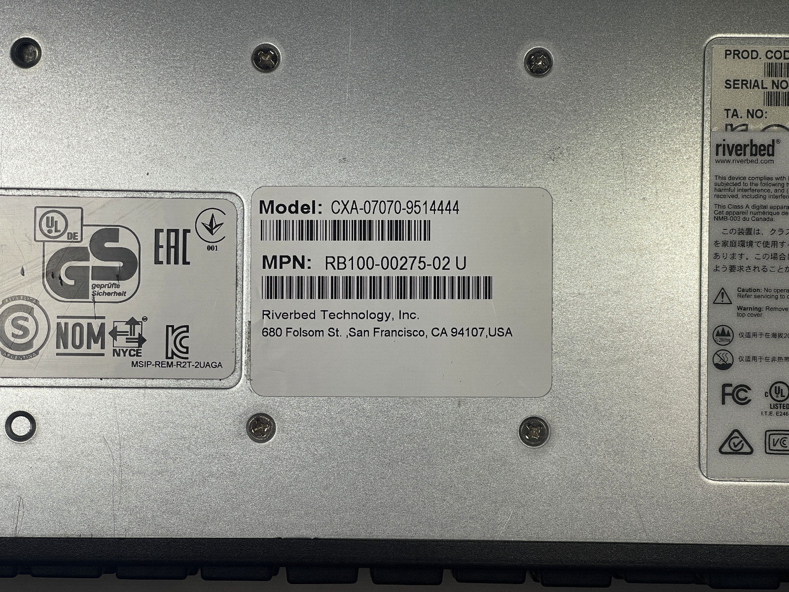 Riverbed SteelHead CX 7070 WAN Optimizer 622 Mbps L Spec License PSU Rails RB100-00275-02 U.