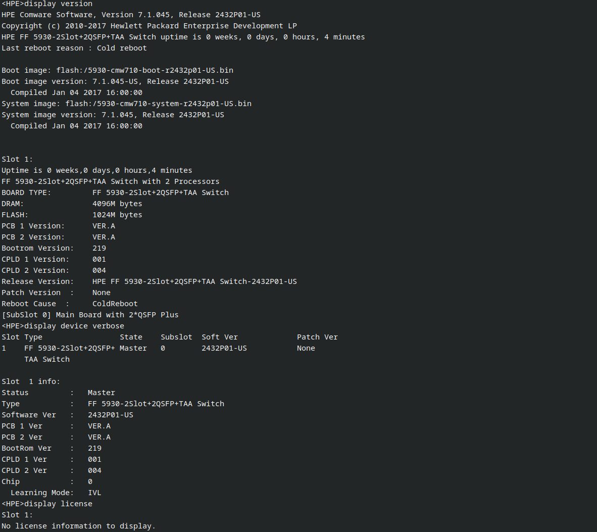 HPE JH187A FlexFabric 5930 2QSFP+ 2-slot L3 Switch 1x PSU 2x Back to Front Fan Kit Ears.