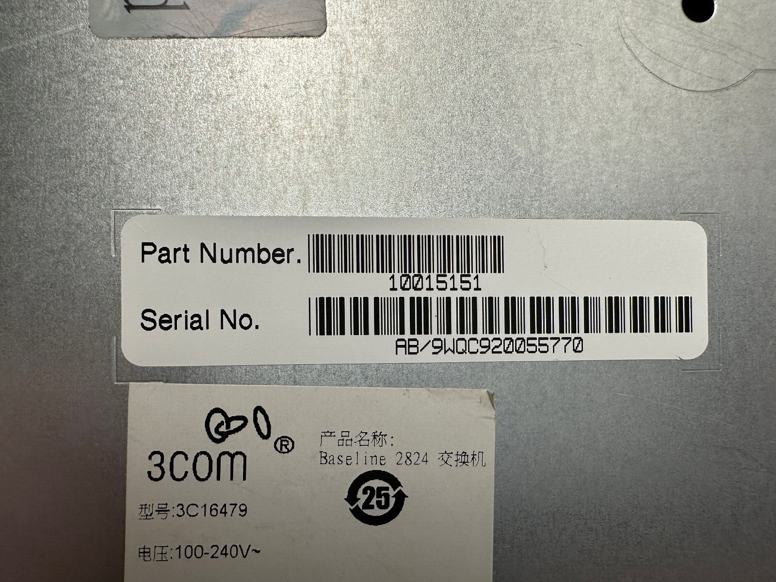 3Com Baseline Switch 2824 24x RJ-45 10/100/1000Mbps Gigabit Ethernet Ports Ears 3C16479.