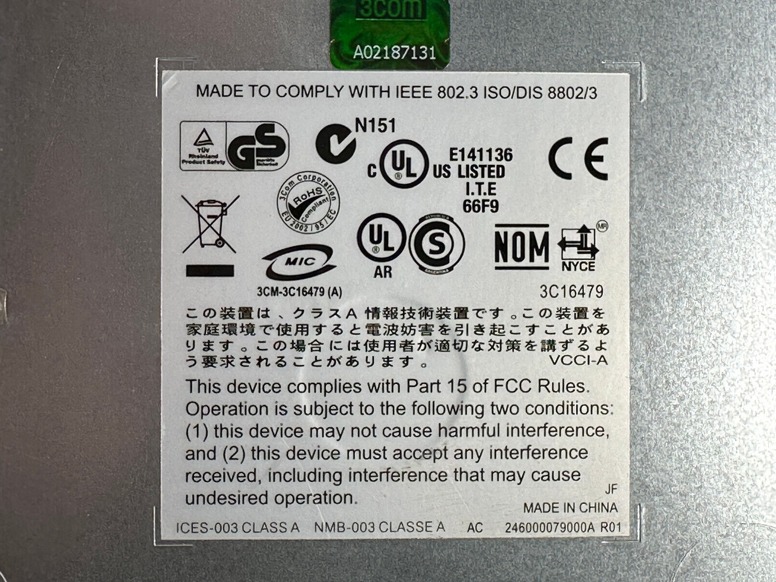 3Com Baseline Switch 2824 24x RJ-45 10/100/1000Mbps Gigabit Ethernet Ports Ears 3C16479.