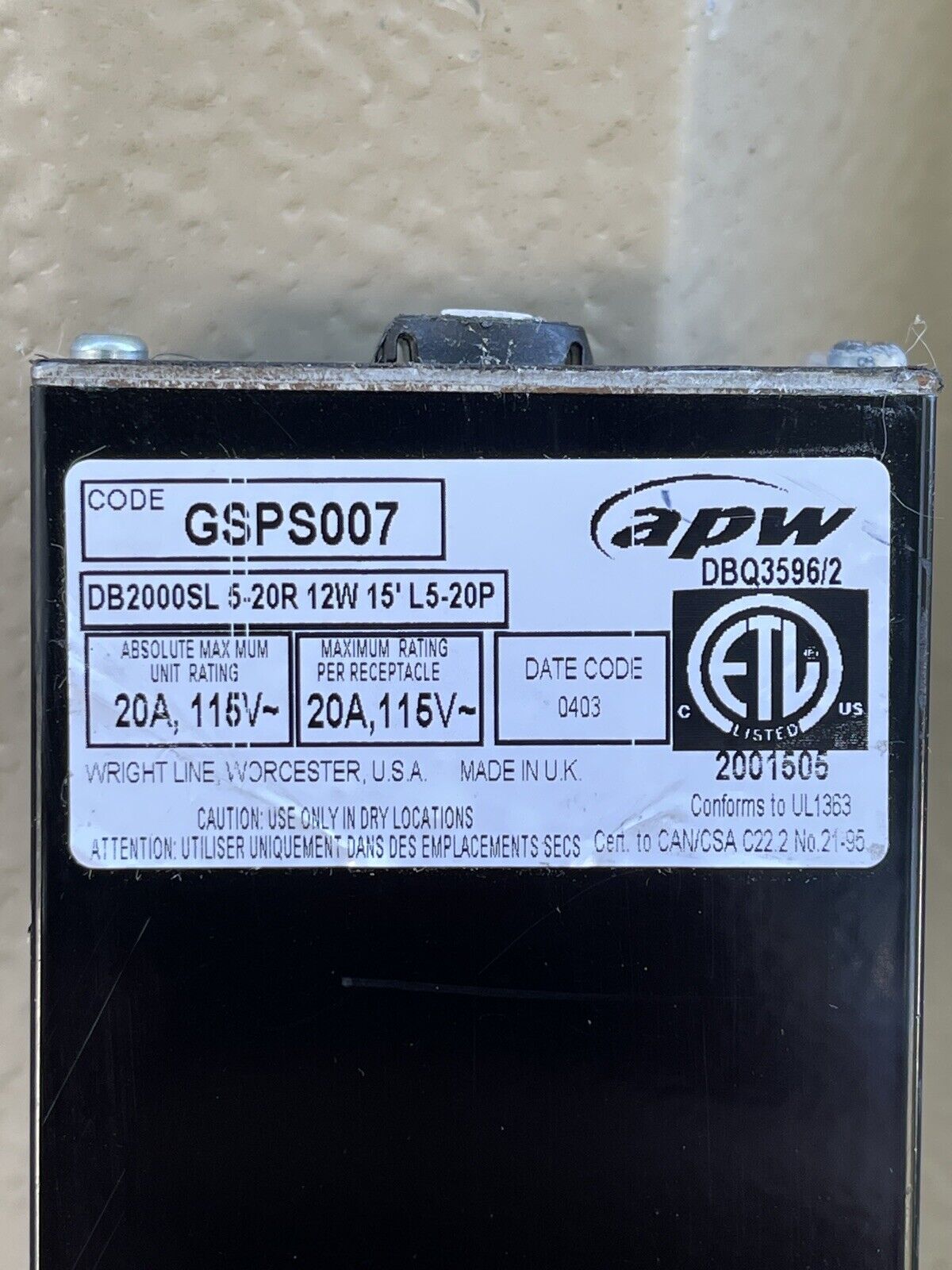 Lot of 10 APW Write Line GSPS007 PDU 20A 12x 5-20R outlets 120V L5-20P