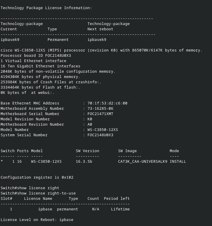 Cisco Catalyst WS-C3850-12XS-S Ethernet Switch 12 x 10GbE SFP+ 2x 1100WAC PSU.