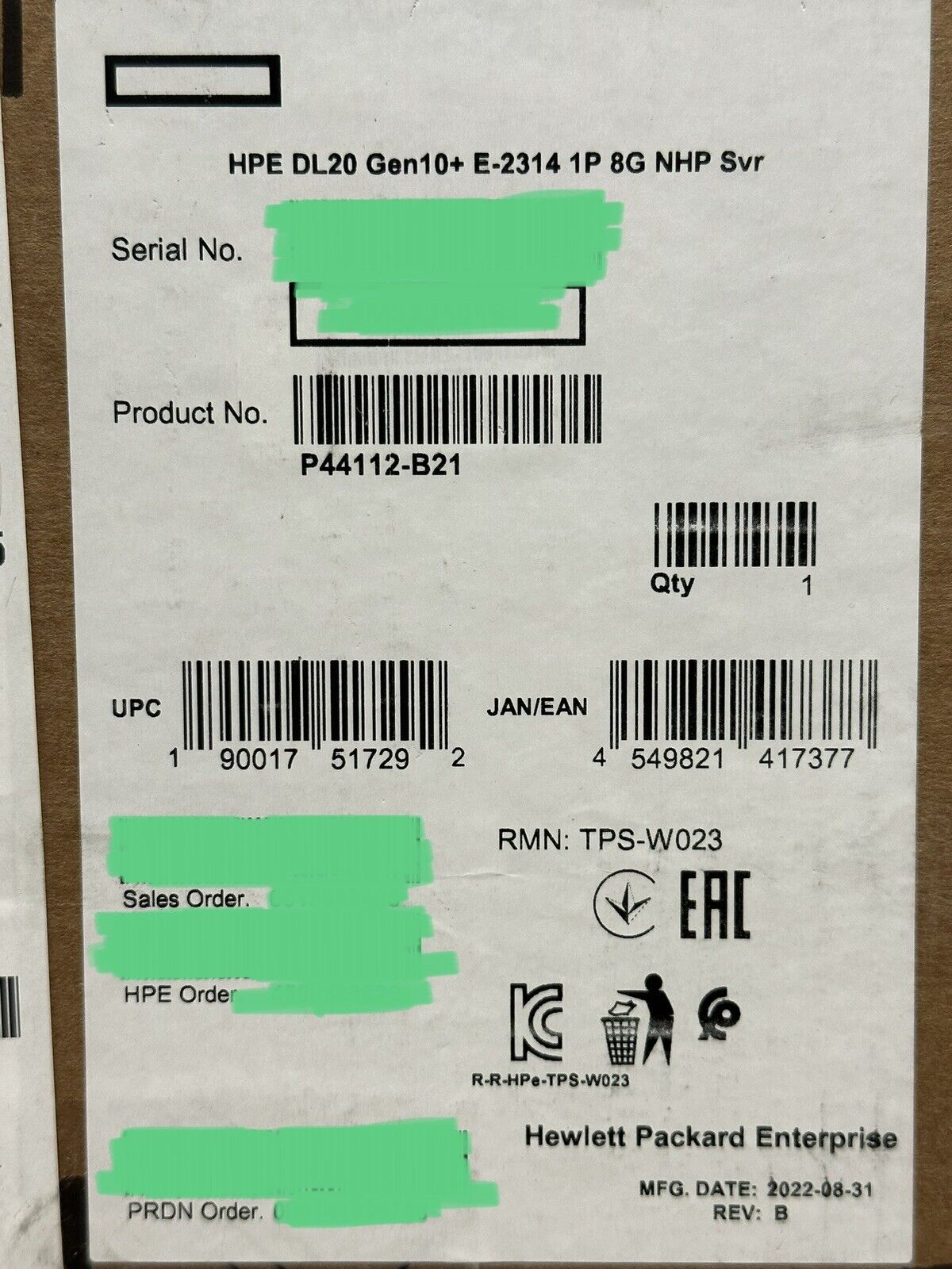 HPE P44112-B21 ProLiant DL20 Gen10+Plus 1U Server Xeon E-2314 2.80GHz 8GB 2LFF-NHP 290W