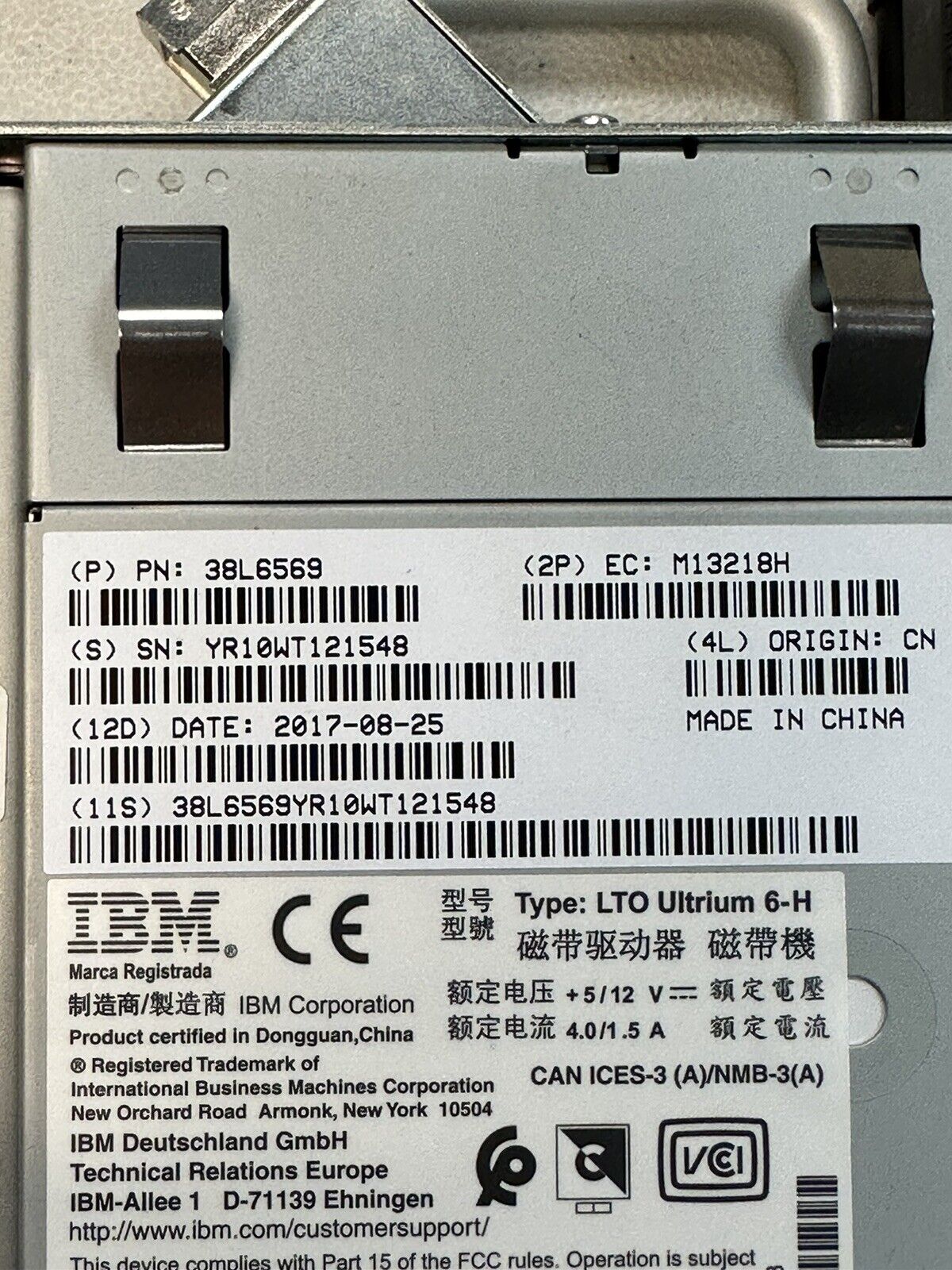 IBM 38L6569 LTO-6 LTO6 FC 8Gb Half Height Drive for TS3200 TS3100 Tape Library.