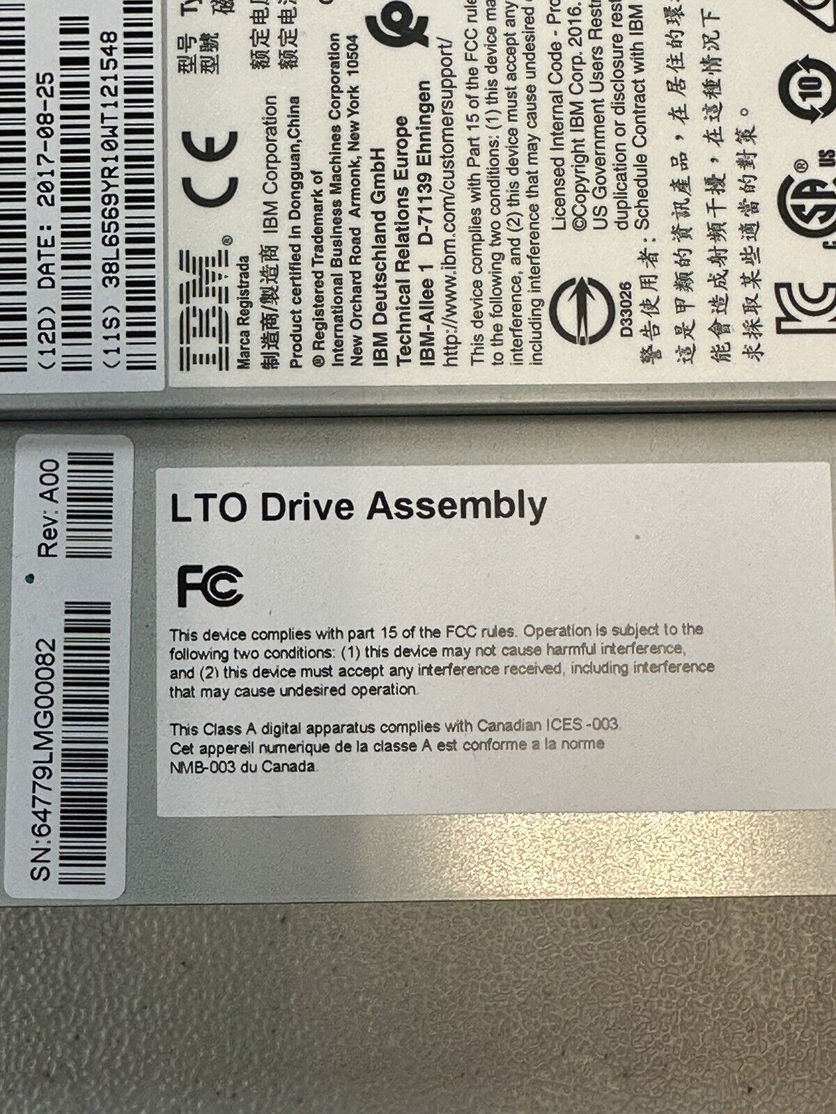 IBM 38L6569 LTO-6 LTO6 FC 8Gb Half Height Drive for TS3200 TS3100 Tape Library.