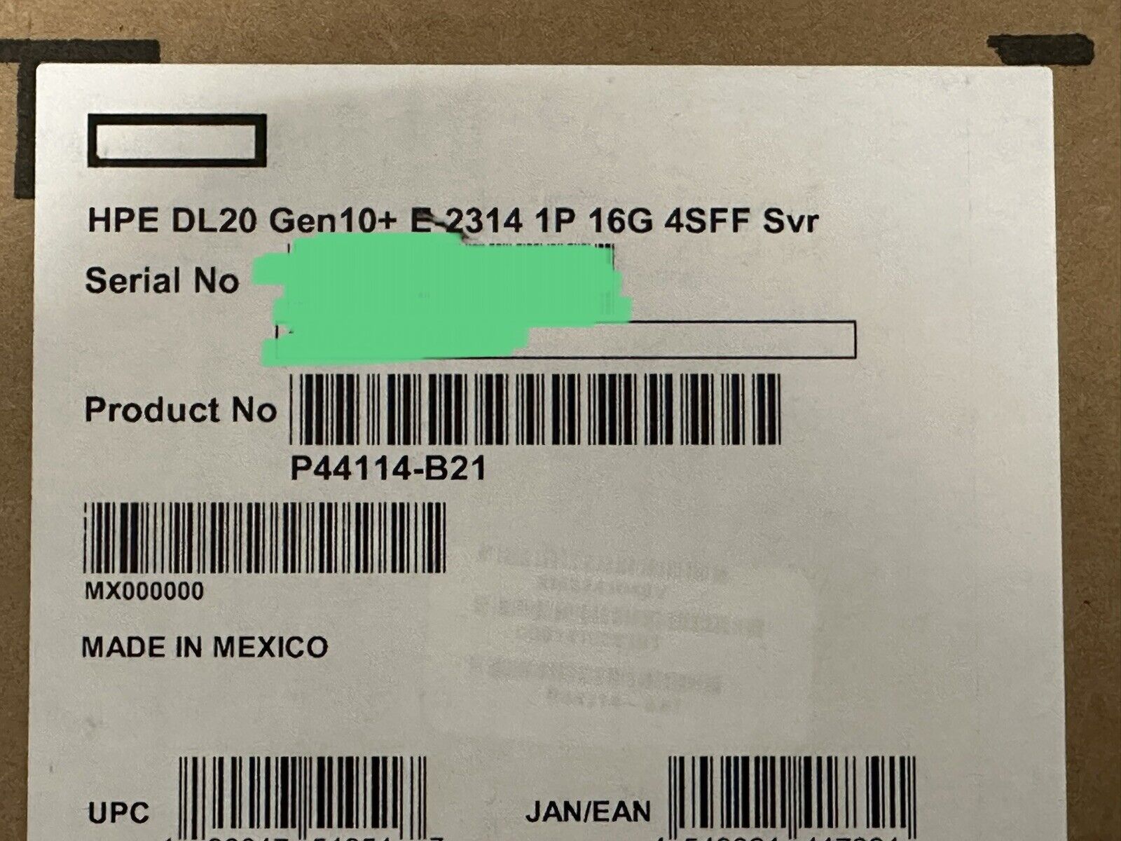 HPE P44114-B21 ProLiant DL20 Gen10 Plus 1U Server Xeon E-2314 2.80GHz 16GB RAM 4SFF 500W