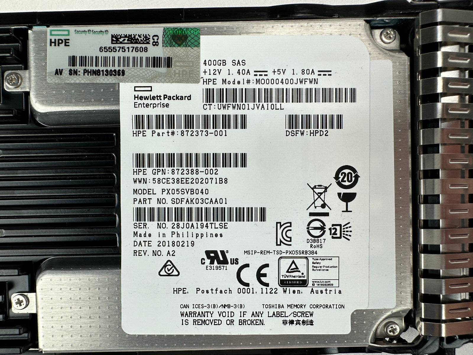 HPE 872505-001 400GB SAS 12Gb/s 2.5" SFF Mixed Use SC MLC SSD Solid State Drive