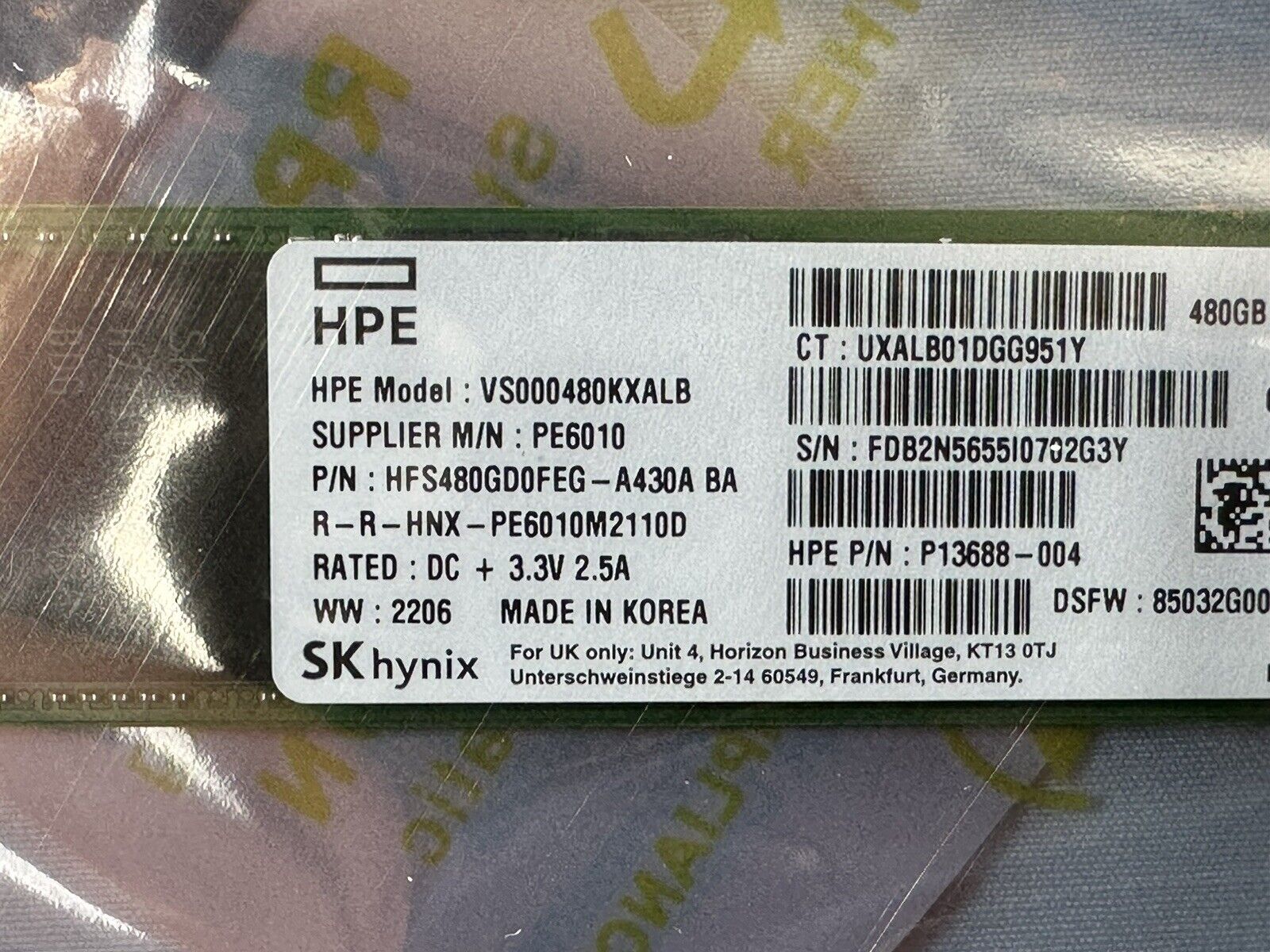 HPE P40513-B21 P13688-004 480GB PCIe NVMe M.2 22110 Read Intensive TLC SSD Solid State Drive
