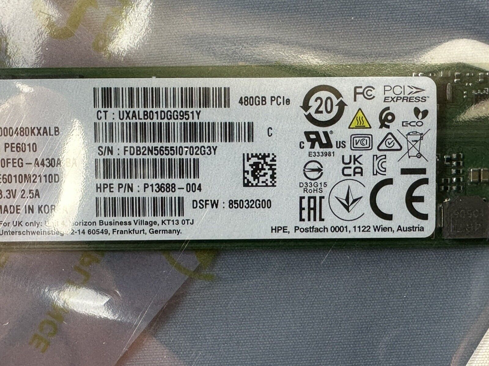 HPE P40513-B21 P13688-004 480GB PCIe NVMe M.2 22110 Read Intensive TLC SSD Solid State Drive