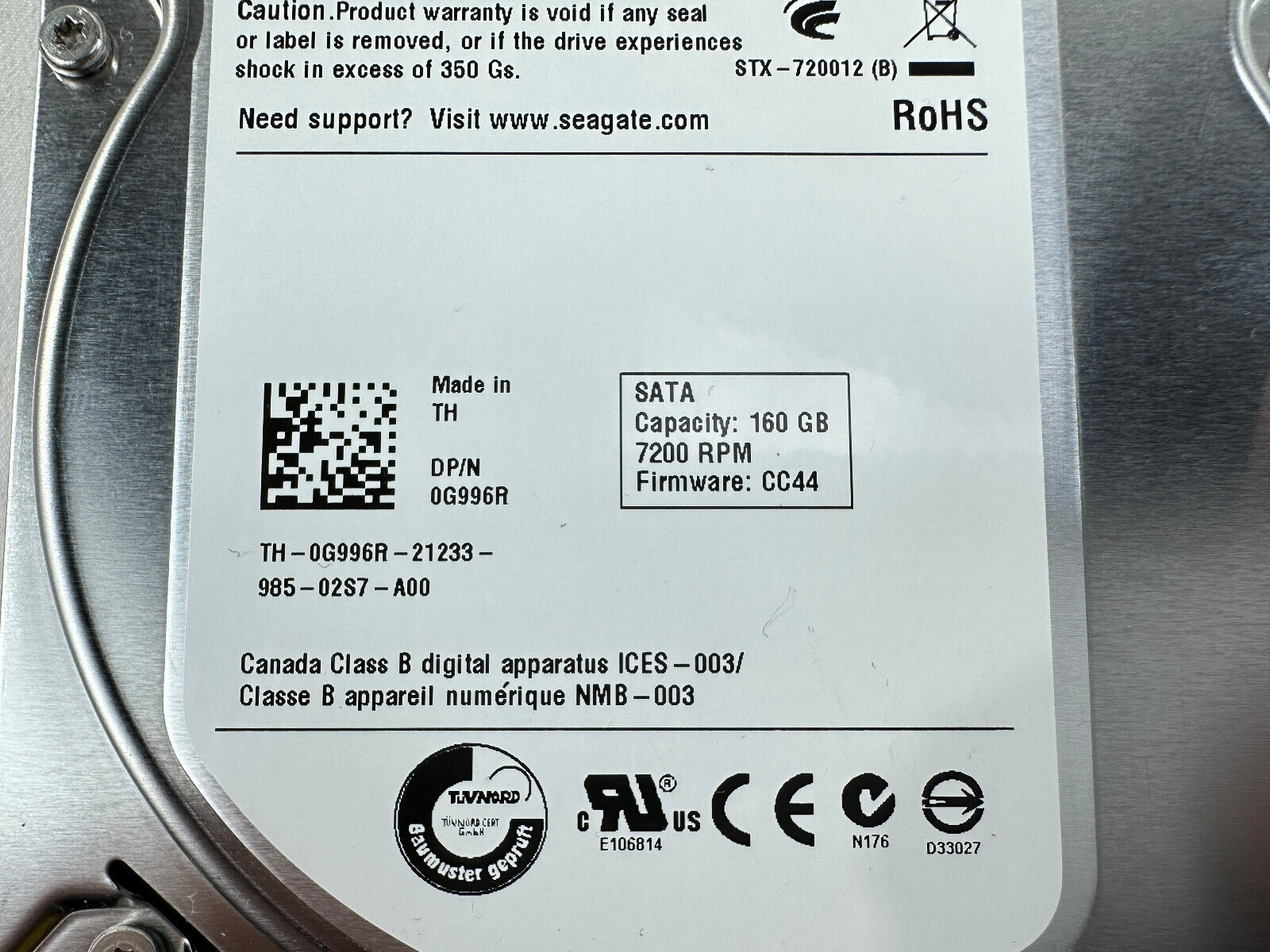 Dell 0G996R 160GB SATA 6Gb/s 7.2K rpm 3.5" LFF 512e HDD Hard Disk Drive
