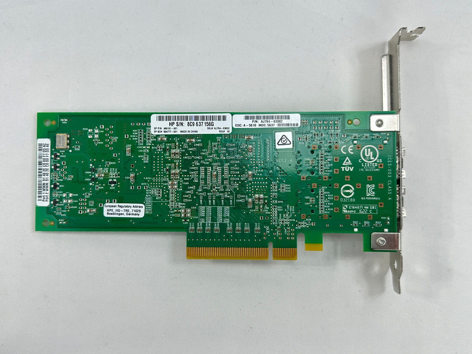 HP QLogic QLE2562 Dual Port 8Gb Fibre Channel HBA FC Full Height Bracket 2x SFP+.