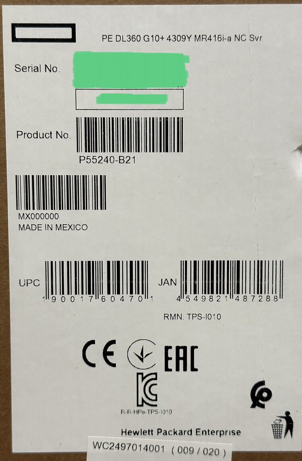 HPE DL360 Gen10+ Plus Xeon 4309Y 32GB RAM 8xSFF MR416i-p 800W PSU SATA/SAS/NVMe.